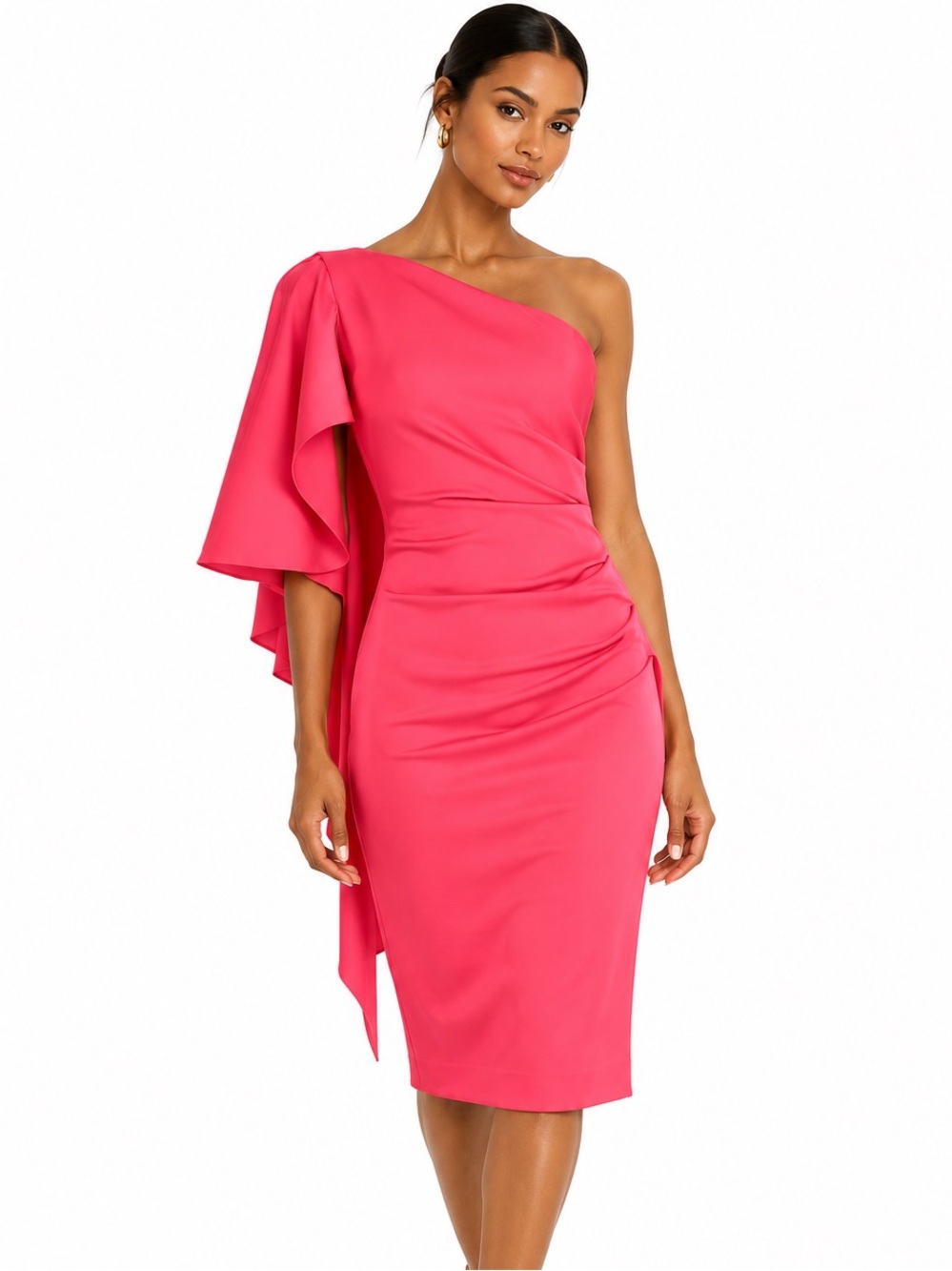 BLACK HALO Odella One-Shoulder Vibrant Pink Ruffle Cocktail Dress